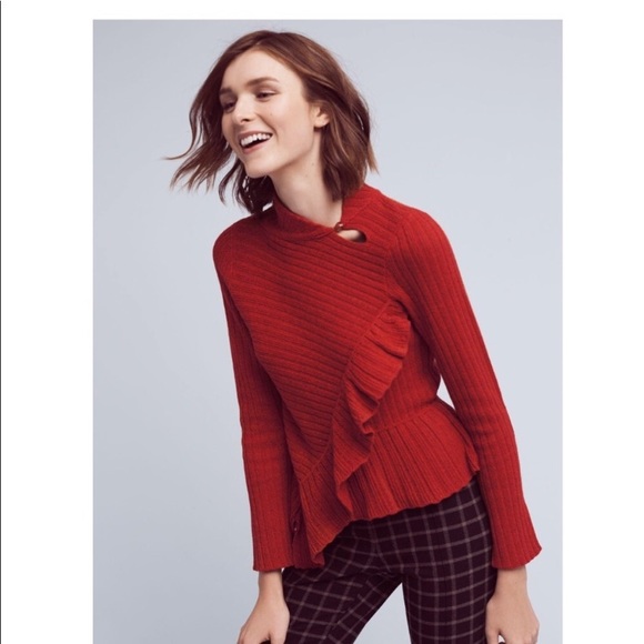Anthropologie Sweaters - Anthropologie|Knitted & Knotted Red Ruffle Sweater
